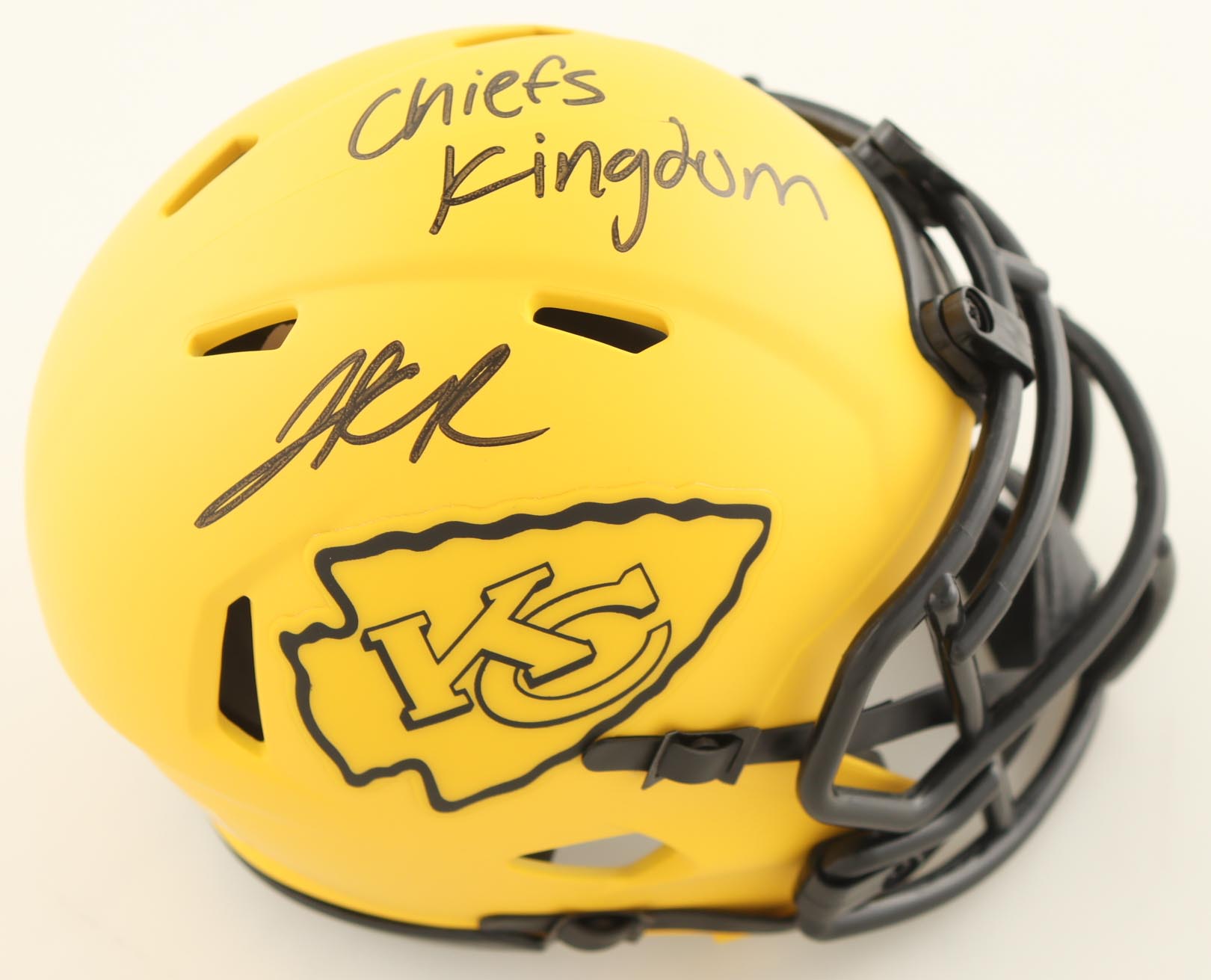 Jalen Royals Signed Chiefs Rave Alternate Speed Mini Helmet Inscribed "Chiefs Kingdom" (JSA) at PristineAuction.com Jalen Royals Signed Chiefs Rave Alternate Speed Mini Helmet Inscribed "Chiefs Kingdom" (JSA) at PristineAuction.com
