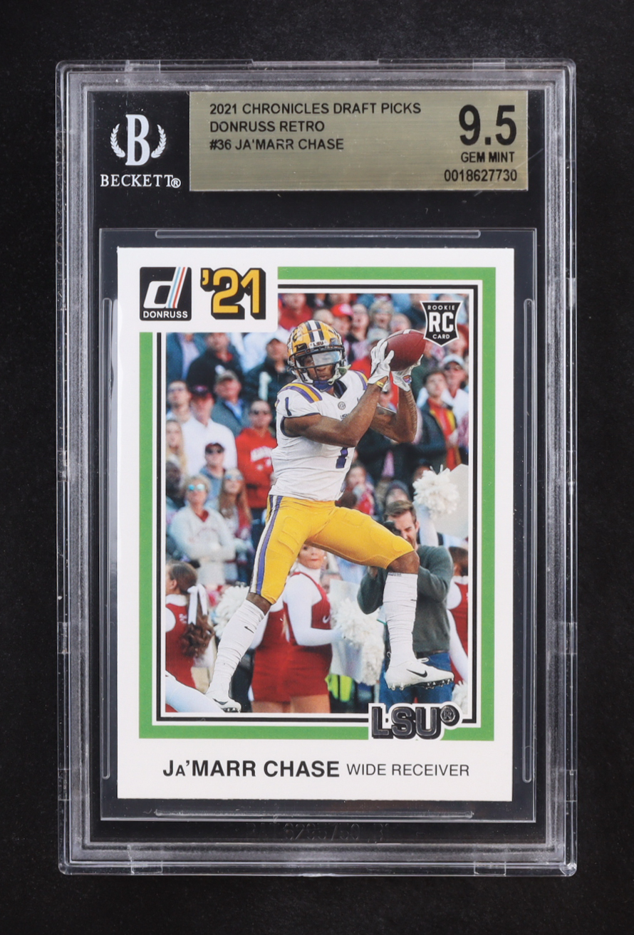 Ja'Marr Chase 2021 Panini Chronicles Draft Picks Donruss Retro #36 RC (BGS 9.5) at PristineAuction.com Ja'Marr Chase 2021 Panini Chronicles Draft Picks Donruss Retro #36 RC (BGS 9.5) at PristineAuction.com