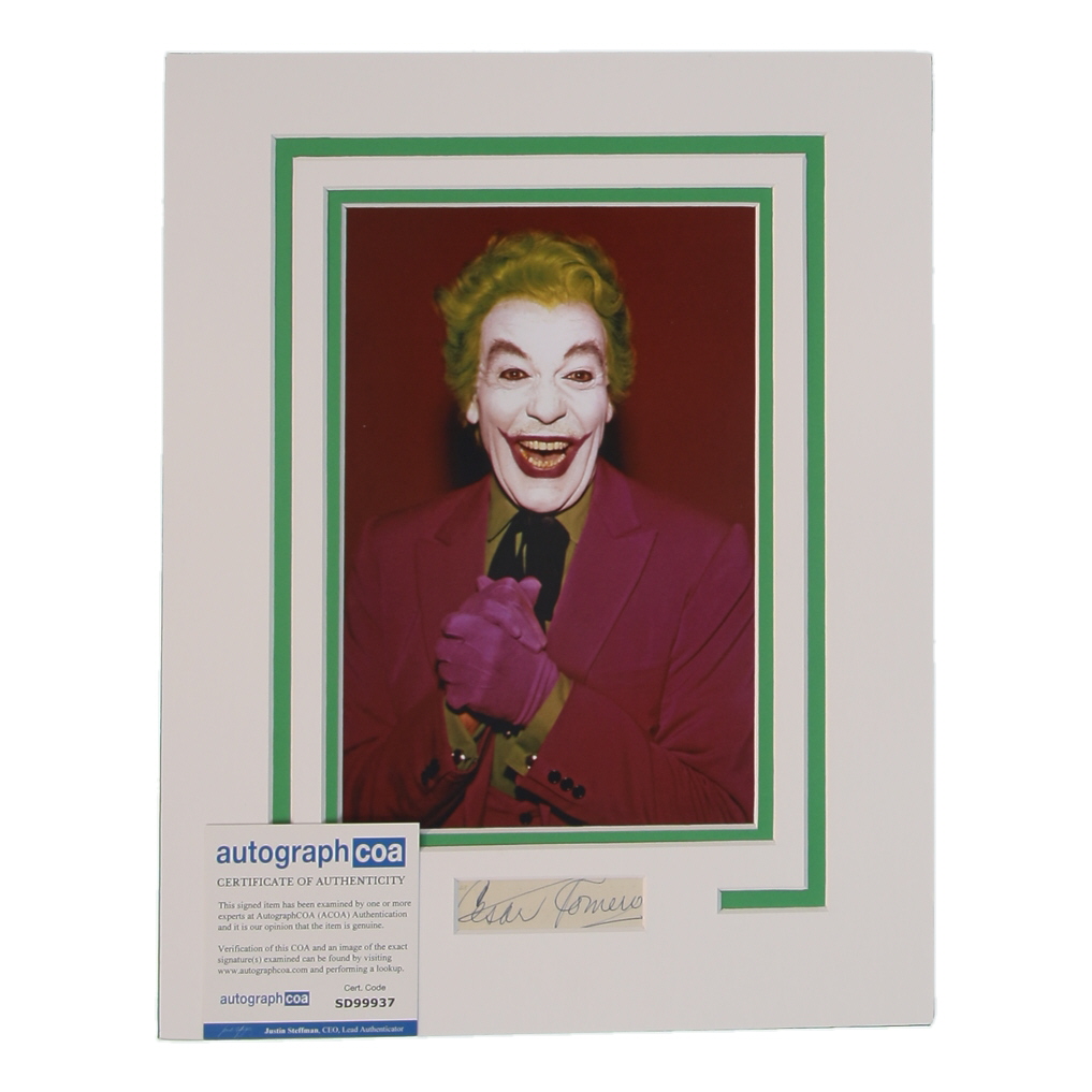 Cesar Romero Signed "Batman" Custom Matted Cut Display (AutographCOA) at PristineAuction.com Cesar Romero Signed "Batman" Custom Matted Cut Display (AutographCOA) at PristineAuction.com