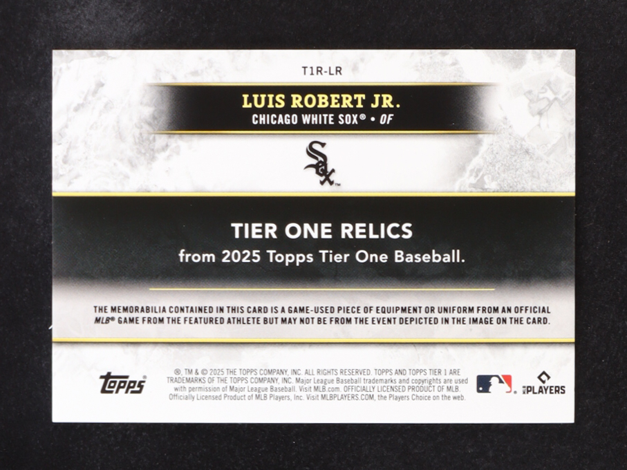 Luis Robert Jr. 2025 Topps Tier One Relics #T1RLR #82/199 at PristineAuction.com Luis Robert Jr. 2025 Topps Tier One Relics #T1RLR #82/199 at PristineAuction.com