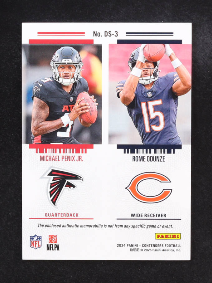 Michael Penix Jr. / Rome Odunze 2024 Panini Contenders Rookie Ticket Dual Swatches #3 RC at PristineAuction.com Michael Penix Jr. / Rome Odunze 2024 Panini Contenders Rookie Ticket Dual Swatches #3 RC at PristineAuction.com