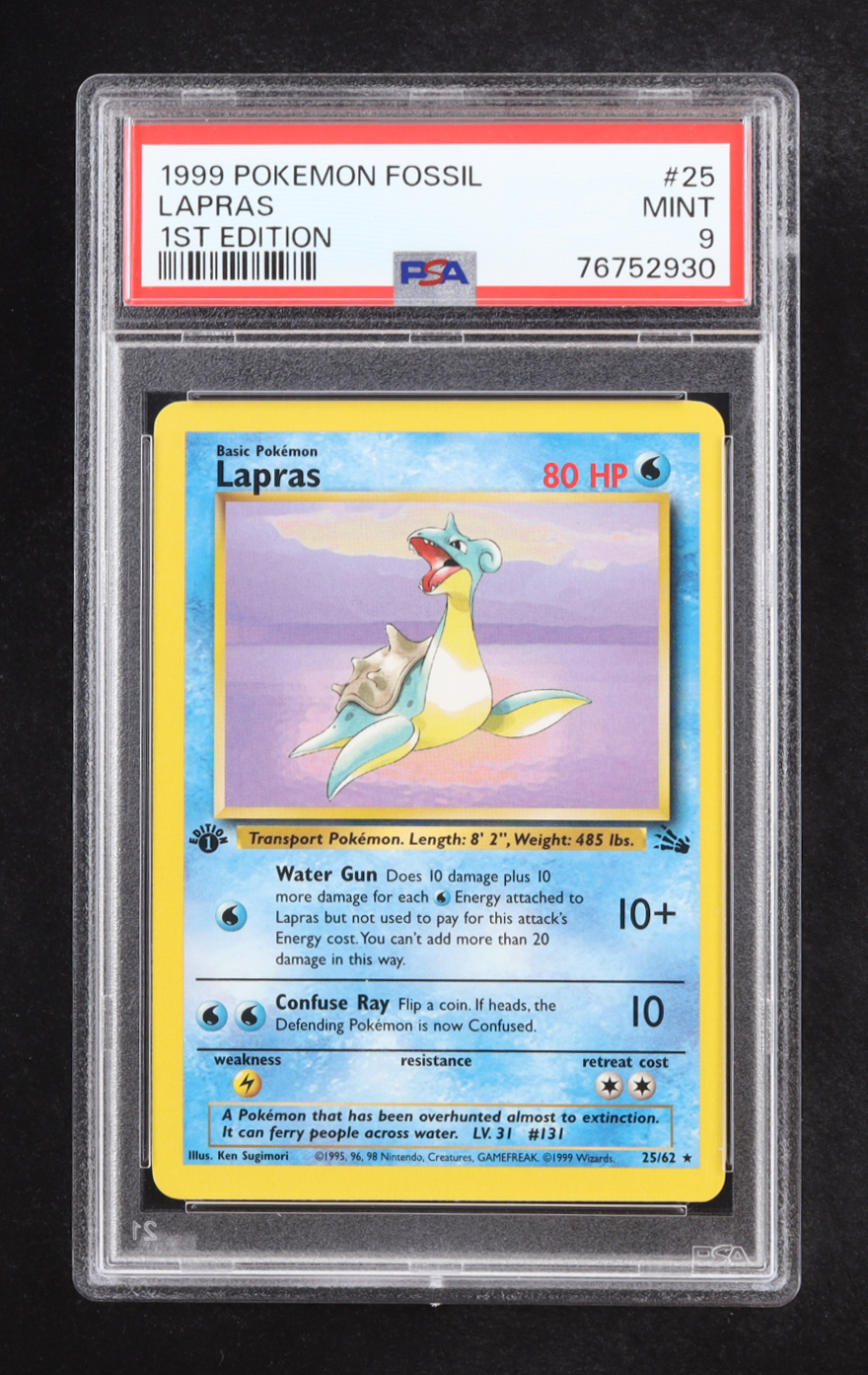 Lapras 1999 Pokemon Fossil 1st Edition #25 (PSA 9) at PristineAuction.com Lapras 1999 Pokemon Fossil 1st Edition #25 (PSA 9) at PristineAuction.com