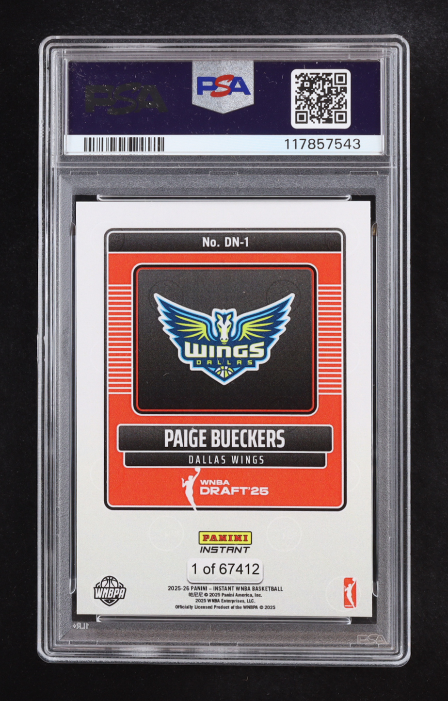Paige Bueckers 2025 Panini Instant WNBA Draft Night #DN1 RC (PSA 9) at PristineAuction.com Paige Bueckers 2025 Panini Instant WNBA Draft Night #DN1 RC (PSA 9) at PristineAuction.com