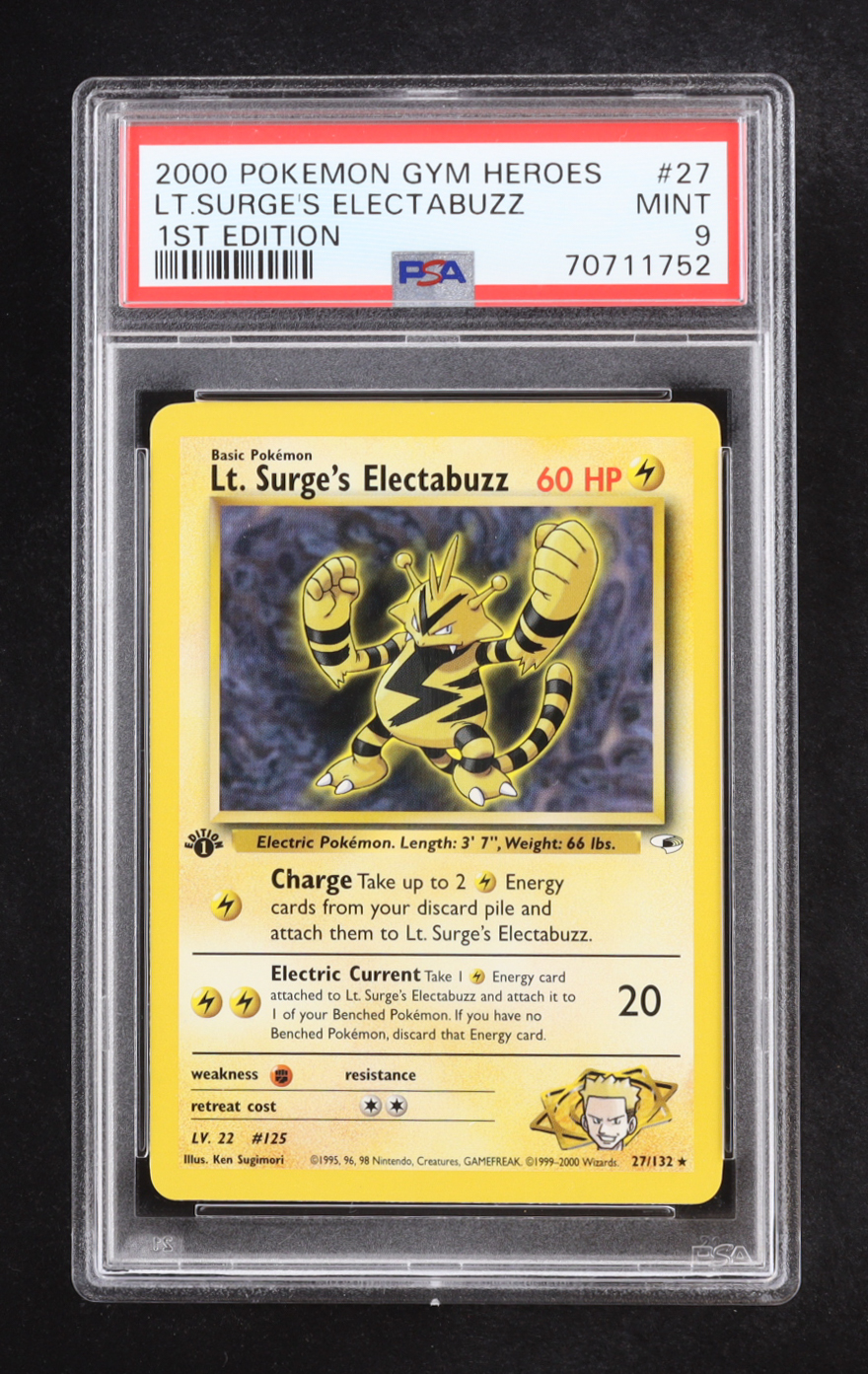 LT. Surge's Electabuzz 2000 Pokemon Gym Heroes 1st Edition #27 (PSA 9) at PristineAuction.com LT. Surge's Electabuzz 2000 Pokemon Gym Heroes 1st Edition #27 (PSA 9) at PristineAuction.com