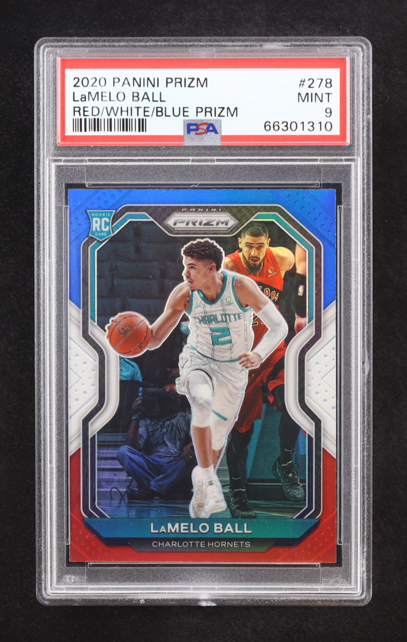 LaMelo Ball 2020-21 Panini Prizm Prizms Red White and Blue #278 RC (PSA 9) at PristineAuction.com LaMelo Ball 2020-21 Panini Prizm Prizms Red White and Blue #278 RC (PSA 9) at PristineAuction.com