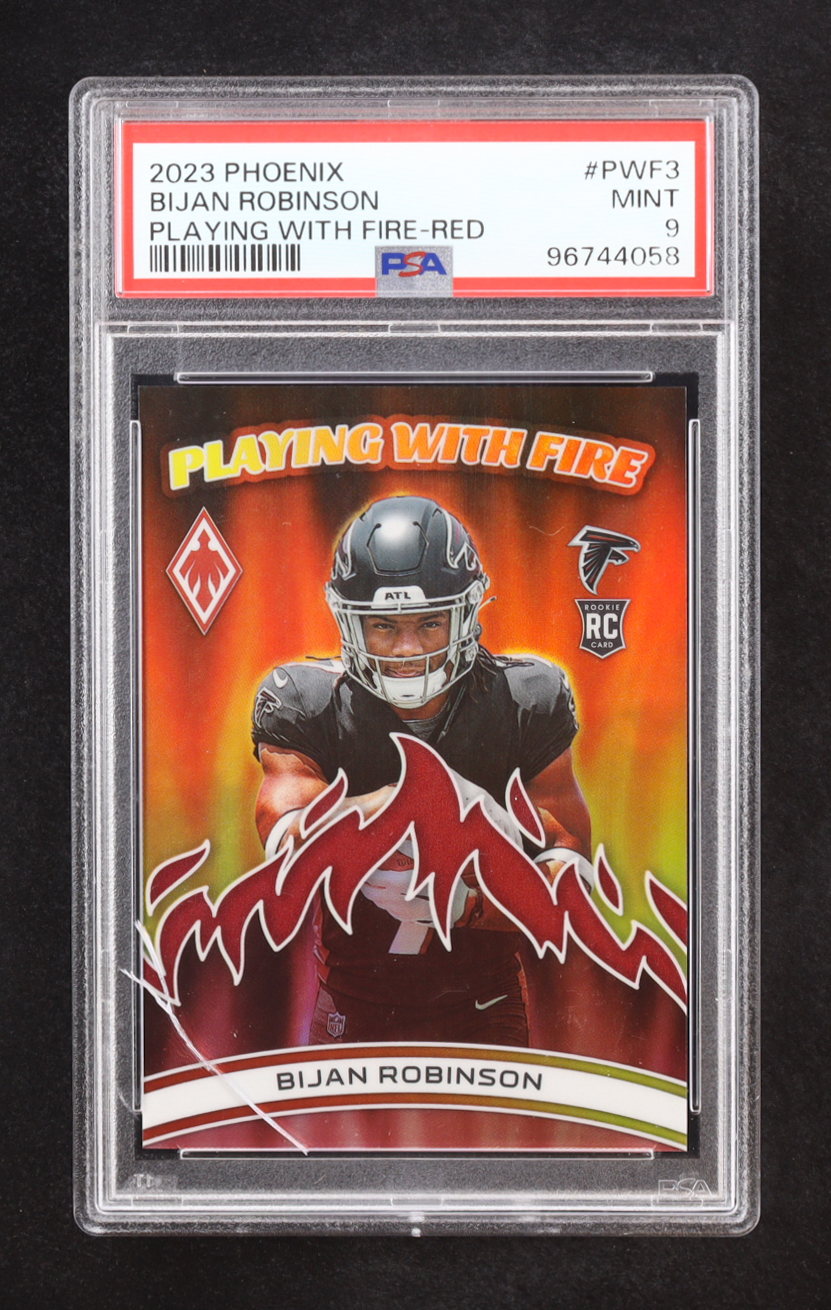 Bijan Robinson 2023 Panini Phoenix Playing with Fire Red #3 #38/199 RC (PSA 9) at PristineAuction.com Bijan Robinson 2023 Panini Phoenix Playing with Fire Red #3 #38/199 RC (PSA 9) at PristineAuction.com