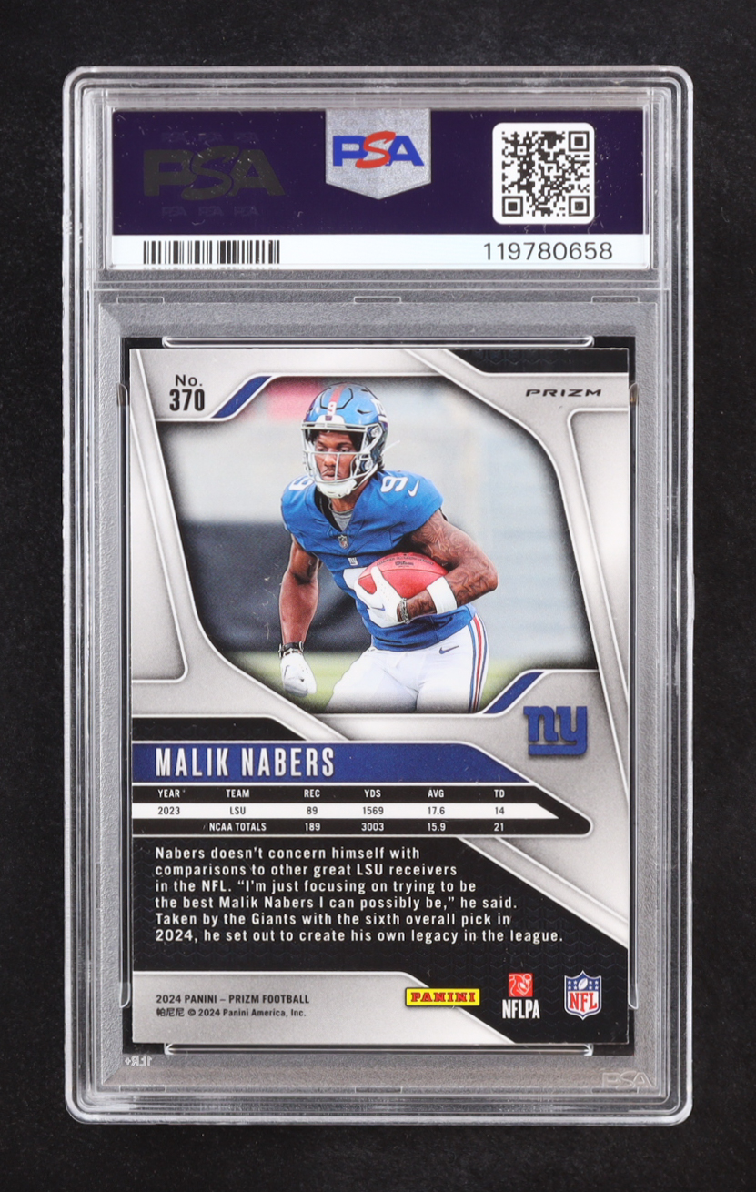Malik Nabers 2024 Panini Prizm Prizms Lazer #370 RC (PSA 9) at PristineAuction.com Malik Nabers 2024 Panini Prizm Prizms Lazer #370 RC (PSA 9) at PristineAuction.com