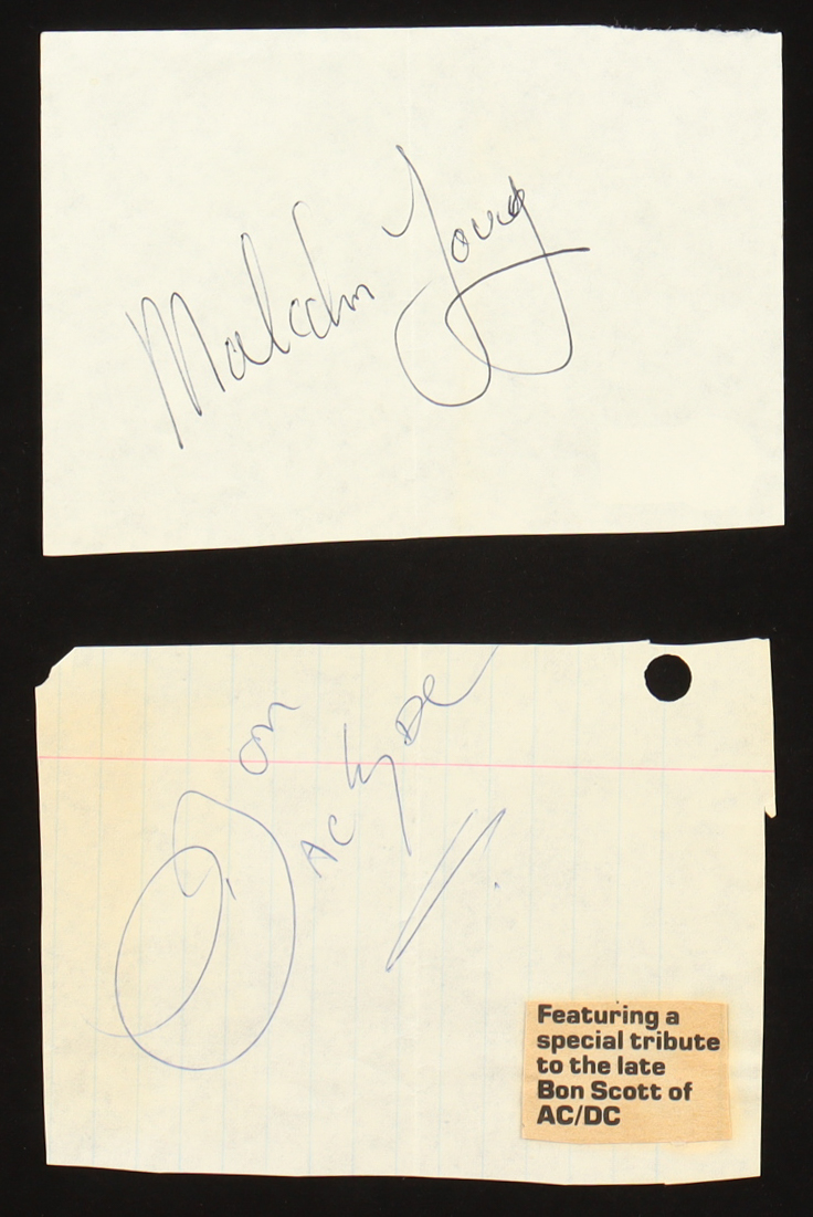 Bon Scott & Malcolm Young Signed Custom Framed Cuts Display (Beckett) at PristineAuction.com Bon Scott & Malcolm Young Signed Custom Framed Cuts Display (Beckett) at PristineAuction.com
