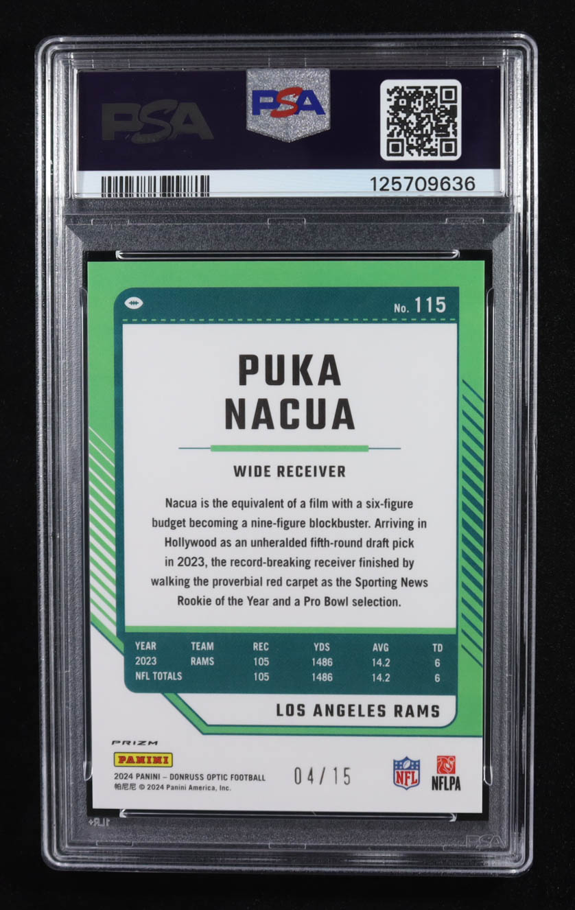 Puka Nacua 2024 Donruss Optic Ice #115 #4/15 (PSA 10) at PristineAuction.com Puka Nacua 2024 Donruss Optic Ice #115 #4/15 (PSA 10) at PristineAuction.com