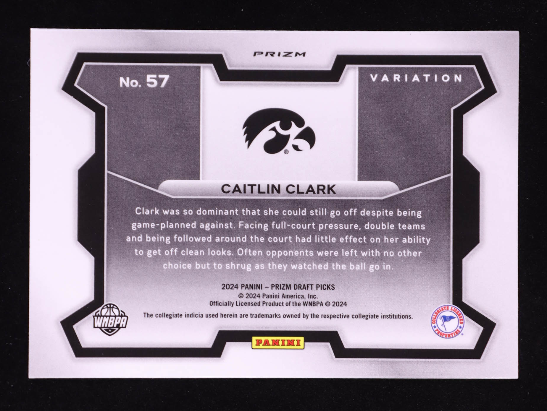 Caitlin Clark 2024-25 Panini Prizm Draft Picks Variation Prizms Silver #57 RC at PristineAuction.com Caitlin Clark 2024-25 Panini Prizm Draft Picks Variation Prizms Silver #57 RC at PristineAuction.com