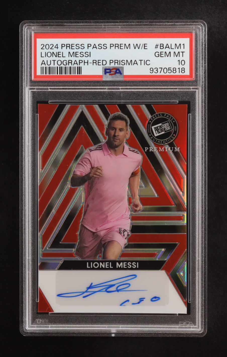 Lionel Messi 2024 Press Pass Premium Autographs Prismatic Red #BALM1 #1/2 (PSA 10) at PristineAuction.com Lionel Messi 2024 Press Pass Premium Autographs Prismatic Red #BALM1 #1/2 (PSA 10) at PristineAuction.com