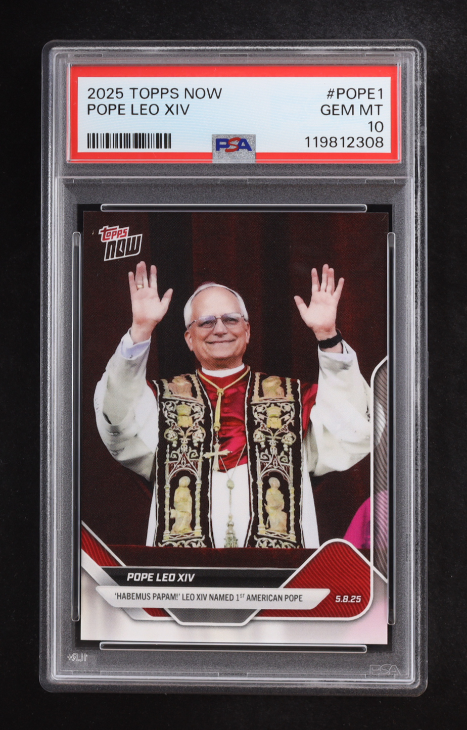 Pope Leo XIV 2025 Topps Now #POPE1 (PSA 10) at PristineAuction.com Pope Leo XIV 2025 Topps Now #POPE1 (PSA 10) at PristineAuction.com