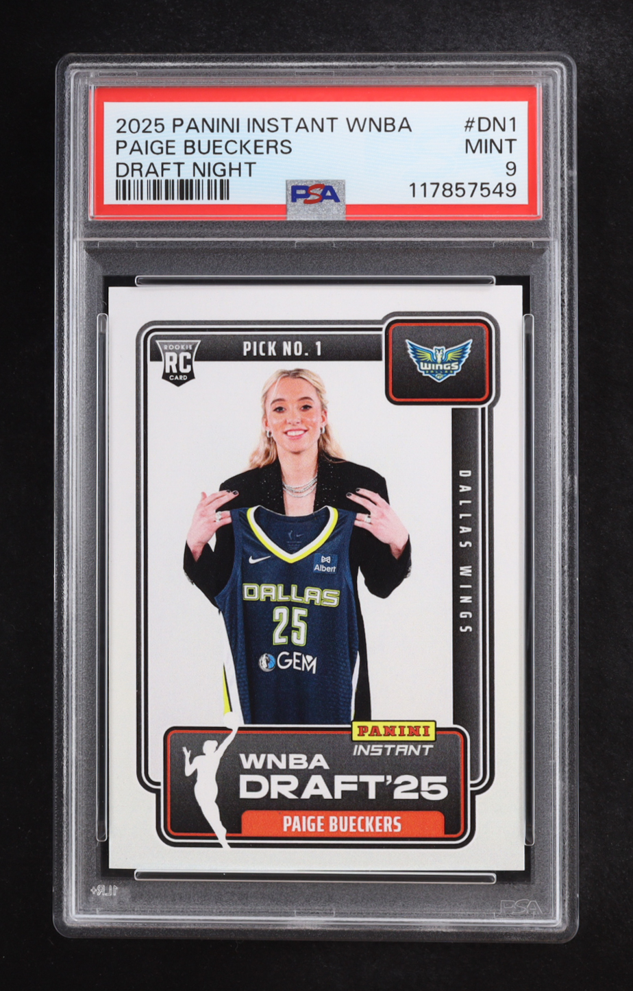 Paige Bueckers 2025 Panini Instant WNBA Draft Night #DN1 RC (PSA 9) at PristineAuction.com Paige Bueckers 2025 Panini Instant WNBA Draft Night #DN1 RC (PSA 9) at PristineAuction.com