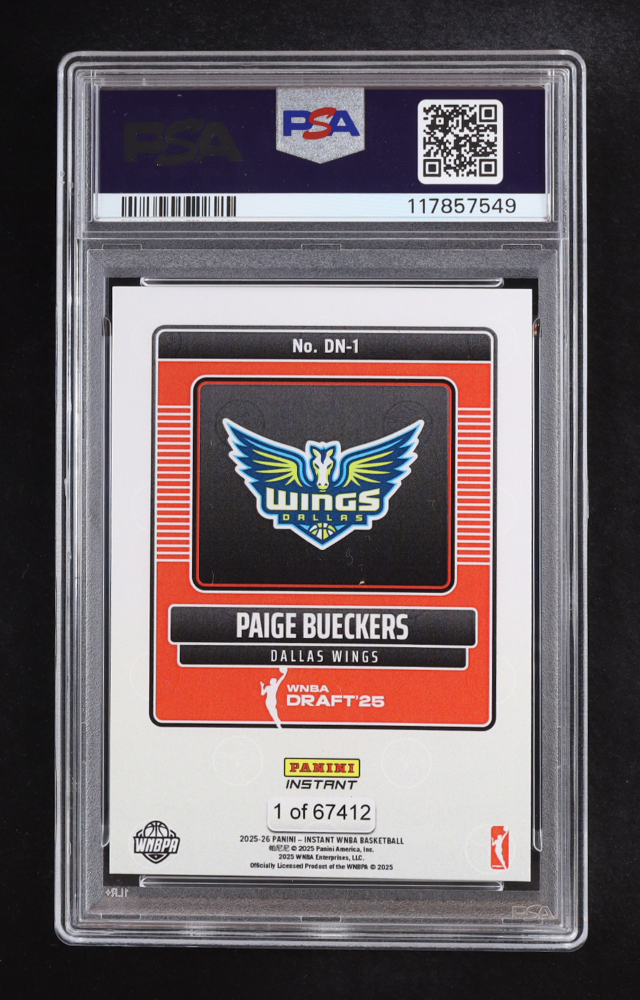 Paige Bueckers 2025 Panini Instant WNBA Draft Night #DN1 RC (PSA 9) at PristineAuction.com Paige Bueckers 2025 Panini Instant WNBA Draft Night #DN1 RC (PSA 9) at PristineAuction.com