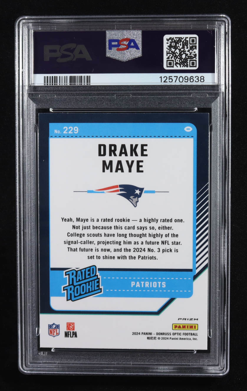 Drake Maye 2024 Donruss Optic Holo #229 RR (PSA 8) at PristineAuction.com Drake Maye 2024 Donruss Optic Holo #229 RR (PSA 8) at PristineAuction.com