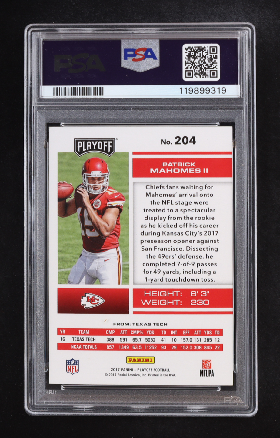 Patrick Mahomes II 2017 Playoff #204 RC (PSA 8) at PristineAuction.com Patrick Mahomes II 2017 Playoff #204 RC (PSA 8) at PristineAuction.com