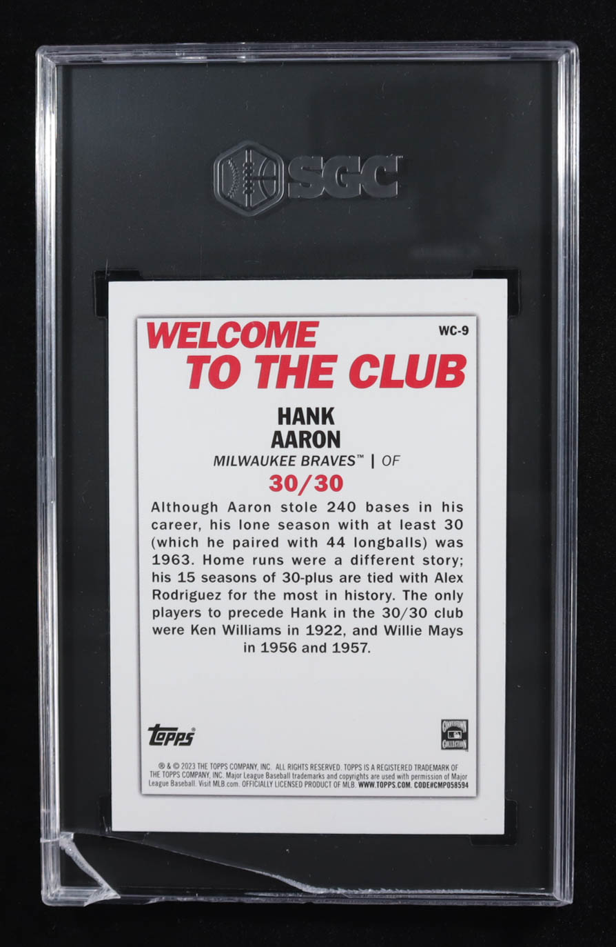 Hank Aaron 2023 Topps Welcome to the Club #WC9 (SGC 10) at PristineAuction.com Hank Aaron 2023 Topps Welcome to the Club #WC9 (SGC 10) at PristineAuction.com