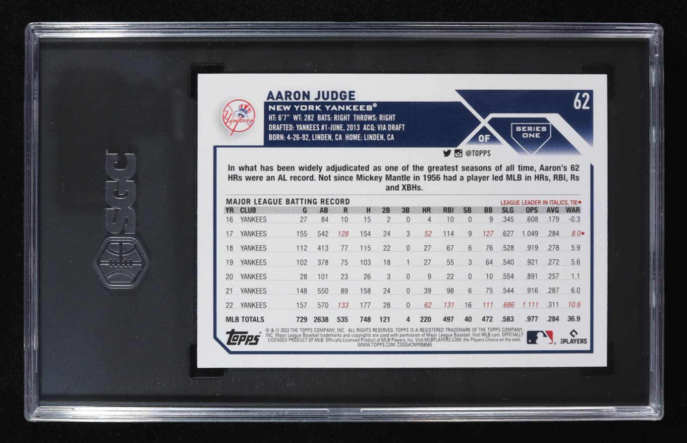 Aaron Judge 2023 Topps #62 (SGC 10) at PristineAuction.com Aaron Judge 2023 Topps #62 (SGC 10) at PristineAuction.com
