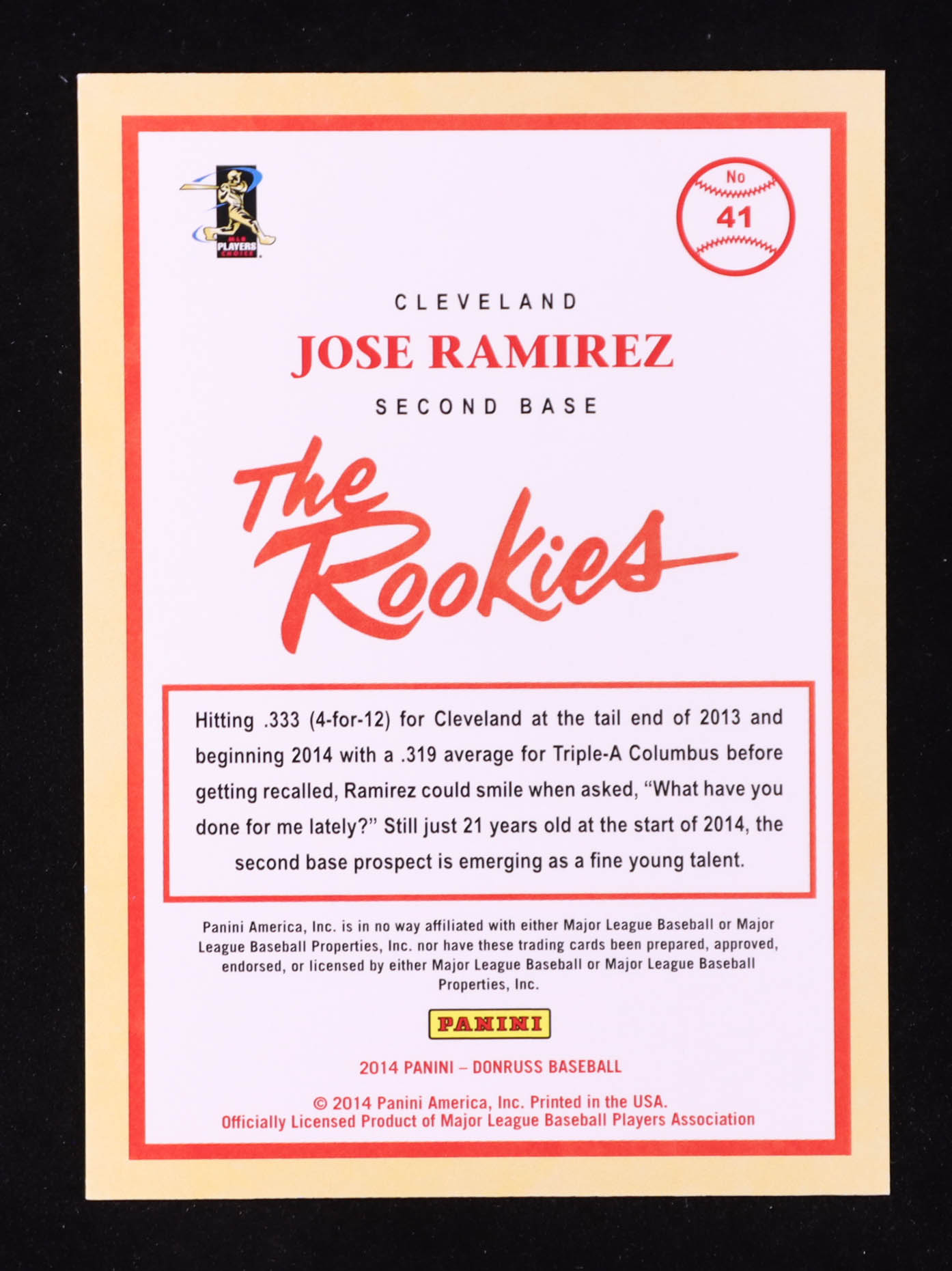 Jose Ramirez 2014 Donruss The Rookies Press Proofs Silver #41 #084/199 RC at PristineAuction.com Jose Ramirez 2014 Donruss The Rookies Press Proofs Silver #41 #084/199 RC at PristineAuction.com