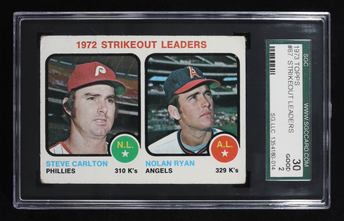 Steve Carlton / Nolan Ryan 1973 Topps Strikeout Leaders #67 (SGC 3) at PristineAuction.com Steve Carlton / Nolan Ryan 1973 Topps Strikeout Leaders #67 (SGC 3) at PristineAuction.com