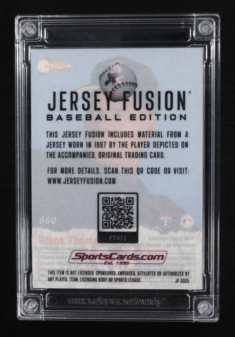 Frank Thomas 2025 Sportscards.com Jersey Fusion Game-Used Swatch with Card #FT972 at PristineAuction.com Frank Thomas 2025 Sportscards.com Jersey Fusion Game-Used Swatch with Card #FT972 at PristineAuction.com