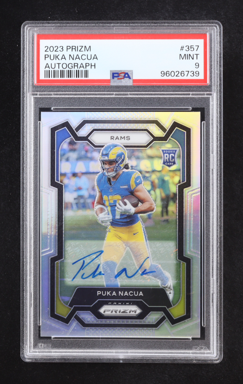 Puka Nacua 2023 Panini Prizm Autograph #357 RC (PSA 9) at PristineAuction.com Puka Nacua 2023 Panini Prizm Autograph #357 RC (PSA 9) at PristineAuction.com