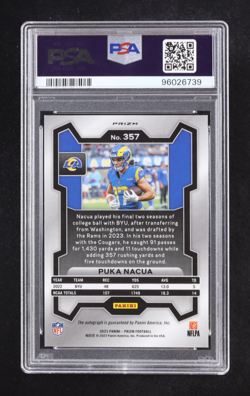 Puka Nacua 2023 Panini Prizm Autograph #357 RC (PSA 9) at PristineAuction.com Puka Nacua 2023 Panini Prizm Autograph #357 RC (PSA 9) at PristineAuction.com