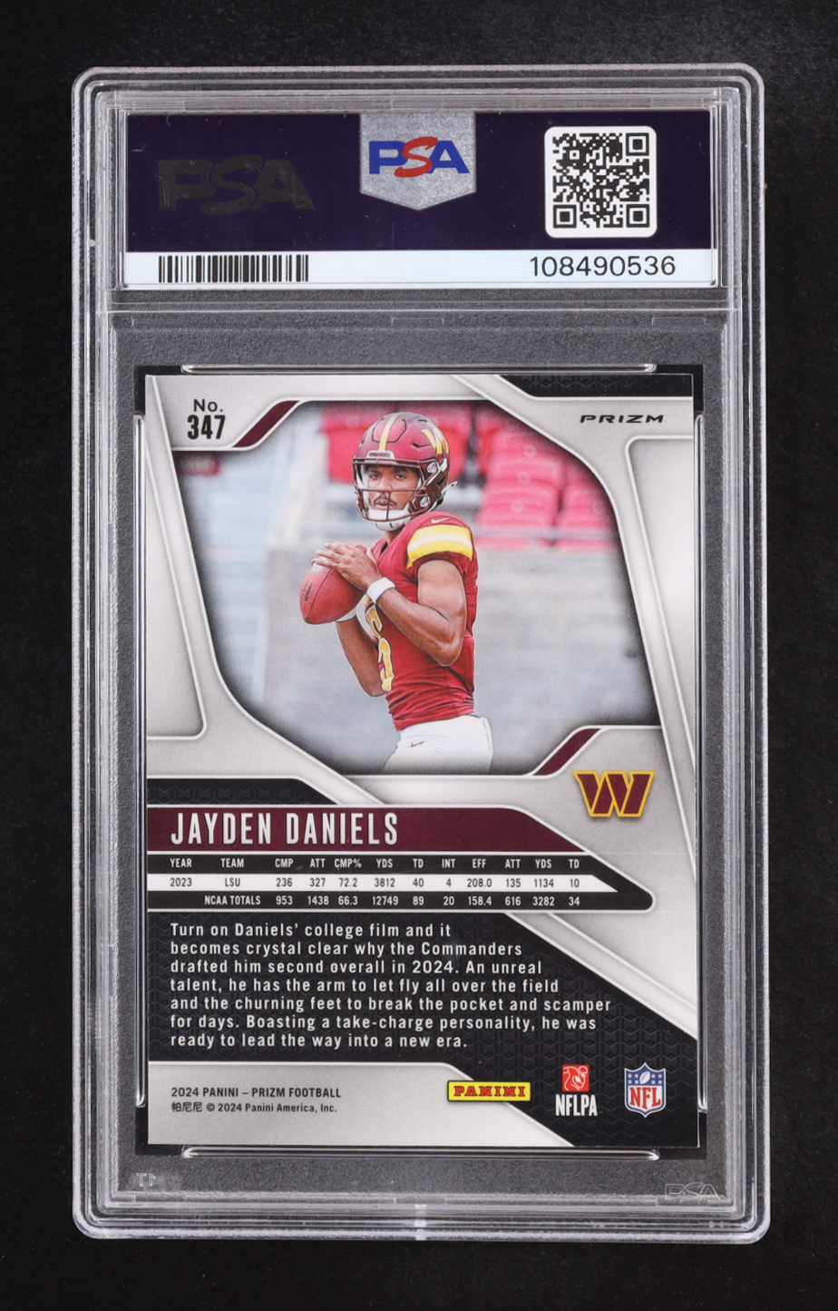 Jayden Daniels 2024 Panini Prizm Red White Blue Prizms #347 RC (PSA 9) at PristineAuction.com Jayden Daniels 2024 Panini Prizm Red White Blue Prizms #347 RC (PSA 9) at PristineAuction.com