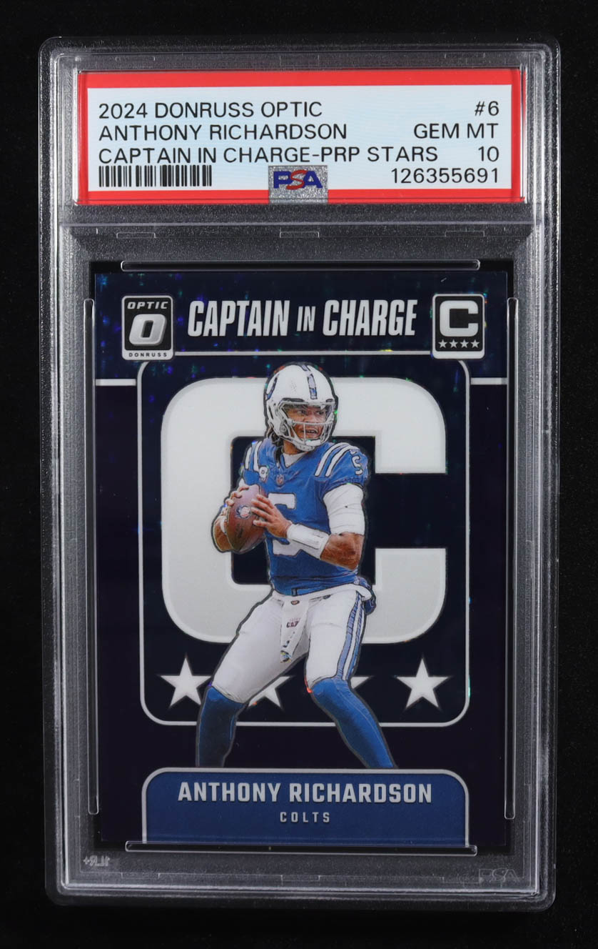 Anthony Richardson 2024 Donruss Optic Captain in Charge Purple Stars #6 #3/25 (PSA 10) at PristineAuction.com Anthony Richardson 2024 Donruss Optic Captain in Charge Purple Stars #6 #3/25 (PSA 10) at PristineAuction.com