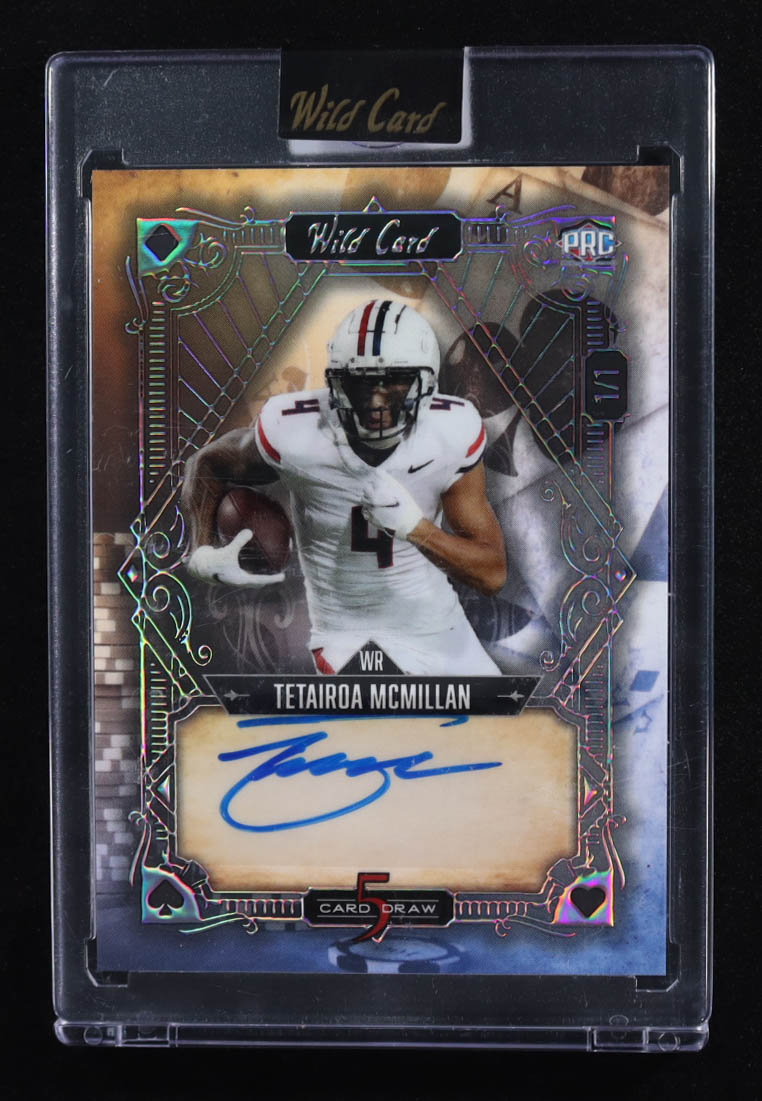 Tetairoa McMillan 2024 Wild Card 5 Card Draw Football Hobby AutoVINTAGE Gold Blue #5CDVATM RC #1/1 at PristineAuction.com Tetairoa McMillan 2024 Wild Card 5 Card Draw Football Hobby AutoVINTAGE Gold Blue #5CDVATM RC #1/1 at PristineAuction.com