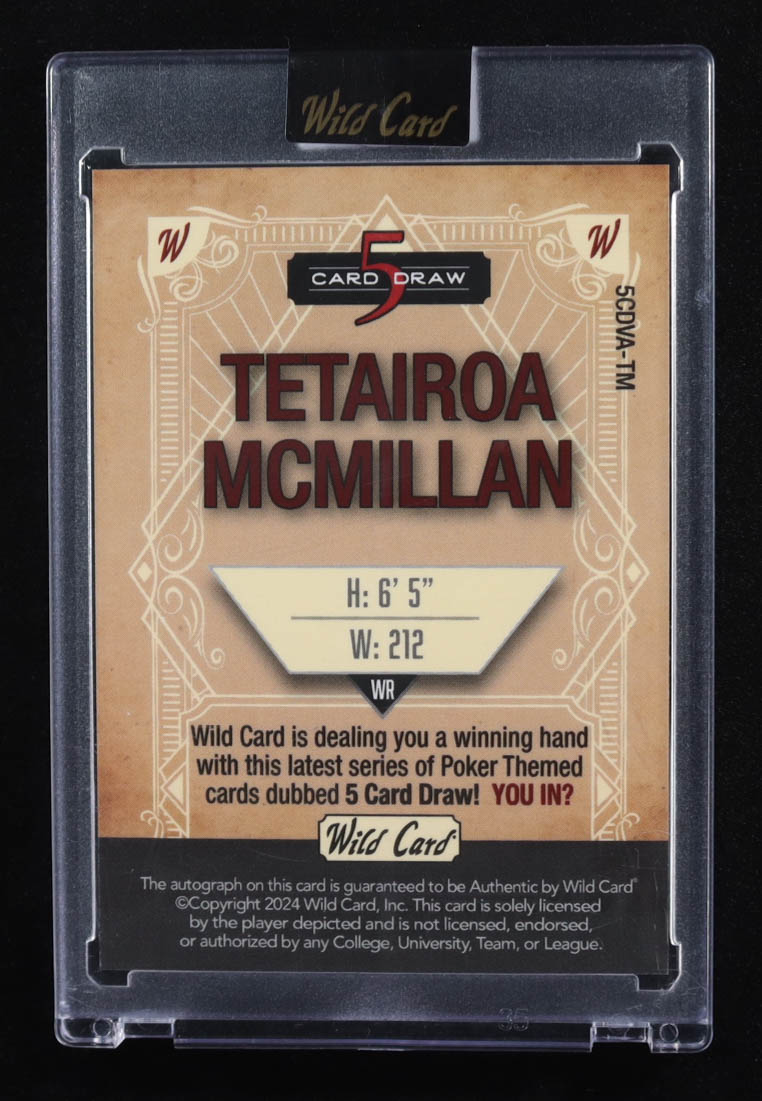 Tetairoa McMillan 2024 Wild Card 5 Card Draw Football Hobby AutoVINTAGE Gold Blue #5CDVATM RC #1/1 at PristineAuction.com Tetairoa McMillan 2024 Wild Card 5 Card Draw Football Hobby AutoVINTAGE Gold Blue #5CDVATM RC #1/1 at PristineAuction.com