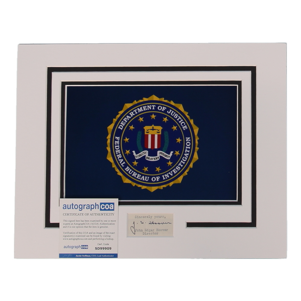 J. Edgar Hoover Signed Custom Matted Cut Display (AutographCOA) at PristineAuction.com J. Edgar Hoover Signed Custom Matted Cut Display (AutographCOA) at PristineAuction.com