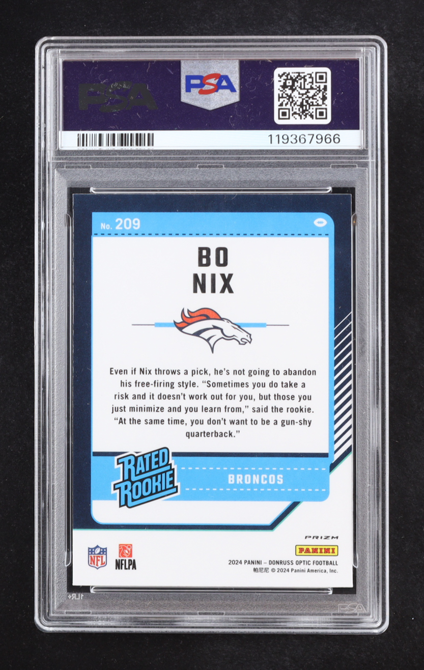 Bo Nix 2024 Panini Donruss Optic Blue Scope Prizm #209 RC (PSA 10) at PristineAuction.com Bo Nix 2024 Panini Donruss Optic Blue Scope Prizm #209 RC (PSA 10) at PristineAuction.com
