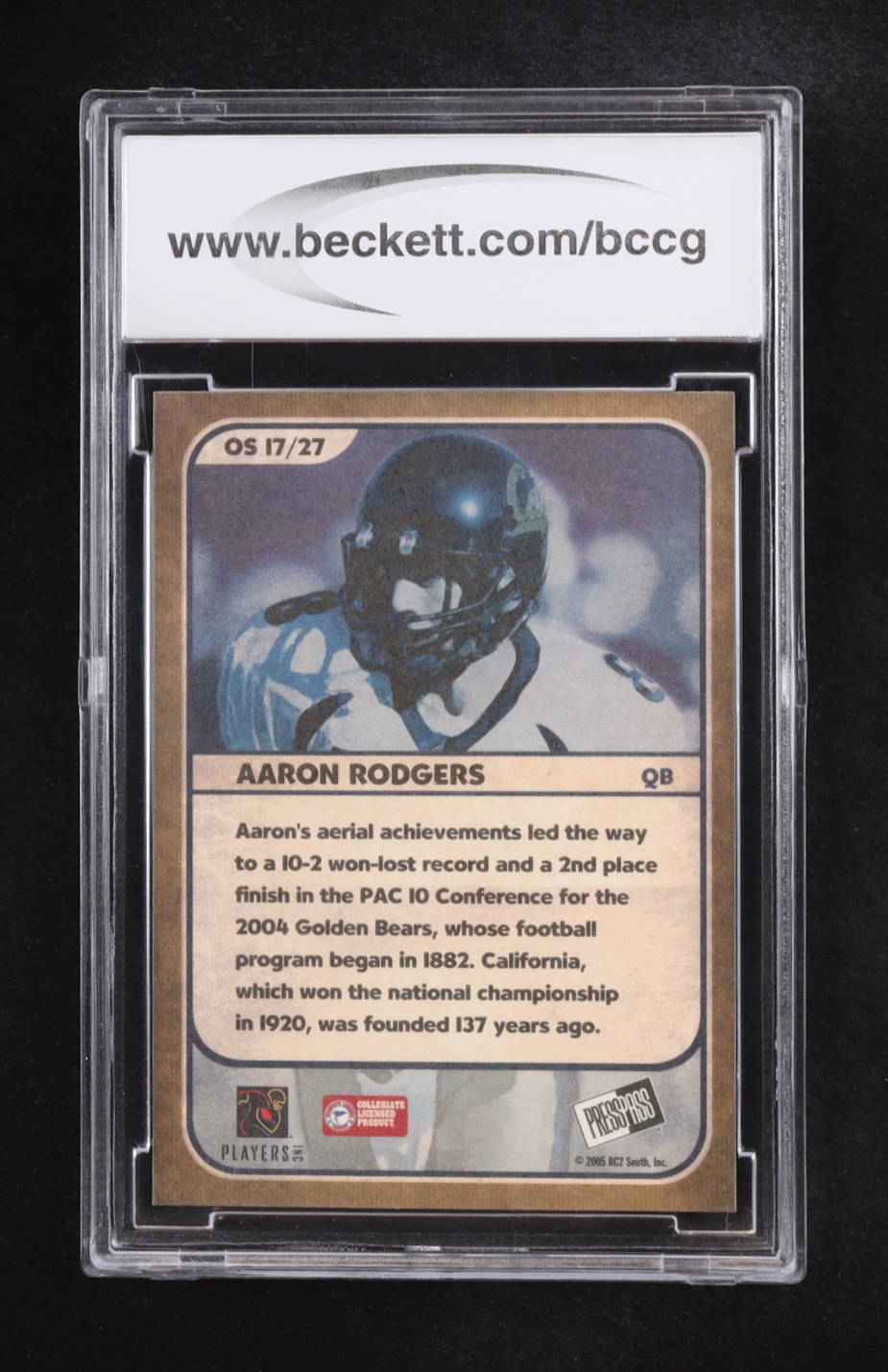 Aaron Rodgers 2005 Press Pass SE Old School Collectors Series #OS17 RC (BCCG 10) at PristineAuction.com Aaron Rodgers 2005 Press Pass SE Old School Collectors Series #OS17 RC (BCCG 10) at PristineAuction.com