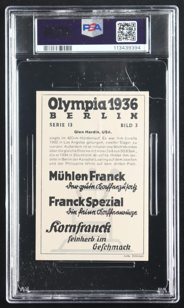Glen Hardin 1936 Muhlen Franck Olympia 1936-Serie 13 #3 (PSA 2) at PristineAuction.com Glen Hardin 1936 Muhlen Franck Olympia 1936-Serie 13 #3 (PSA 2) at PristineAuction.com