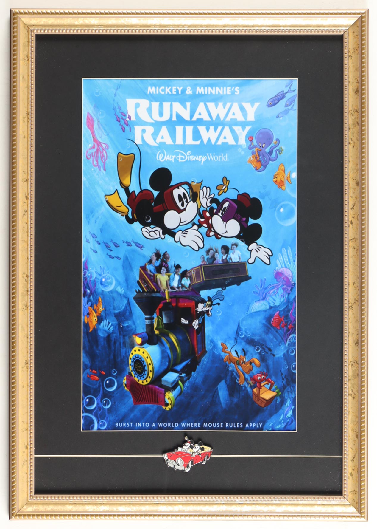 Walt Disney's "Mickey & Minnie's Runaway Railway" Custom Framed Print Display with Mickey & Minnie Pin at PristineAuction.com Walt Disney's "Mickey & Minnie's Runaway Railway" Custom Framed Print Display with Mickey & Minnie Pin at PristineAuction.com