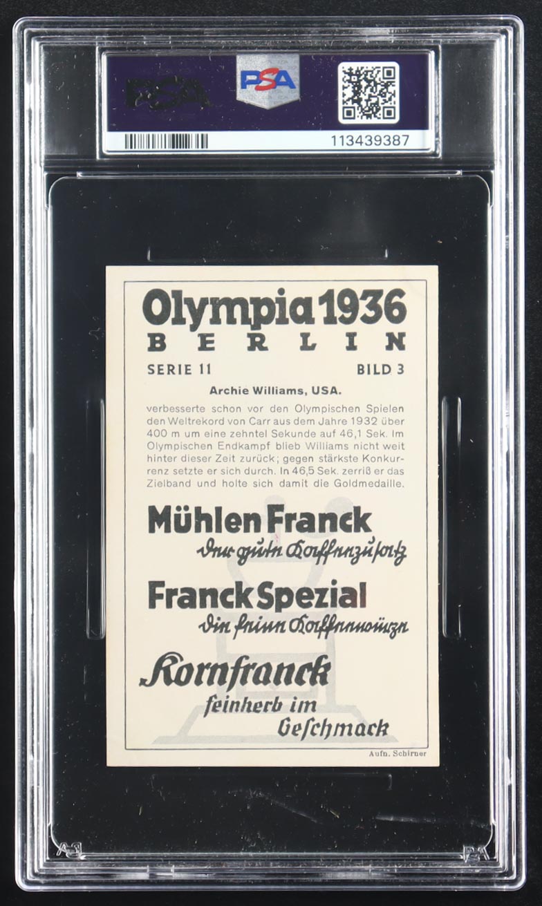 Archie Williams 1936 Muhlen Franck Olympia 1936-Serie 11 #3 (PSA 3) at PristineAuction.com Archie Williams 1936 Muhlen Franck Olympia 1936-Serie 11 #3 (PSA 3) at PristineAuction.com