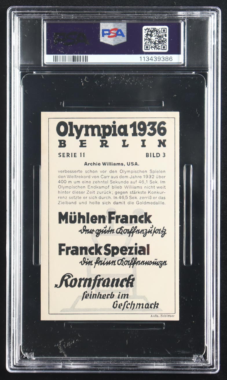 Archie Williams 1936 Muhlen Franck Olympia 1936-Serie 11 #3 (PSA 3) at PristineAuction.com Archie Williams 1936 Muhlen Franck Olympia 1936-Serie 11 #3 (PSA 3) at PristineAuction.com