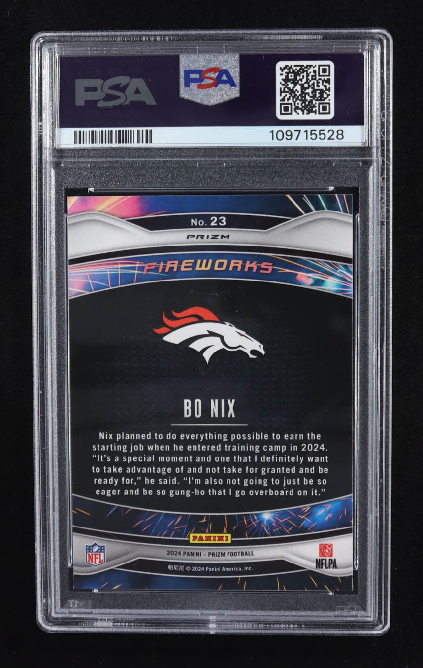 Bo Nix 2024 Panini Prizm Fireworks Prizms Green Ice #23 RC (PSA 10) at PristineAuction.com Bo Nix 2024 Panini Prizm Fireworks Prizms Green Ice #23 RC (PSA 10) at PristineAuction.com