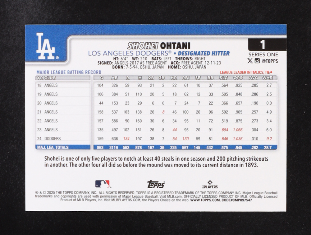 Shohei Ohtani 2025 Topps #1 at PristineAuction.com Shohei Ohtani 2025 Topps #1 at PristineAuction.com