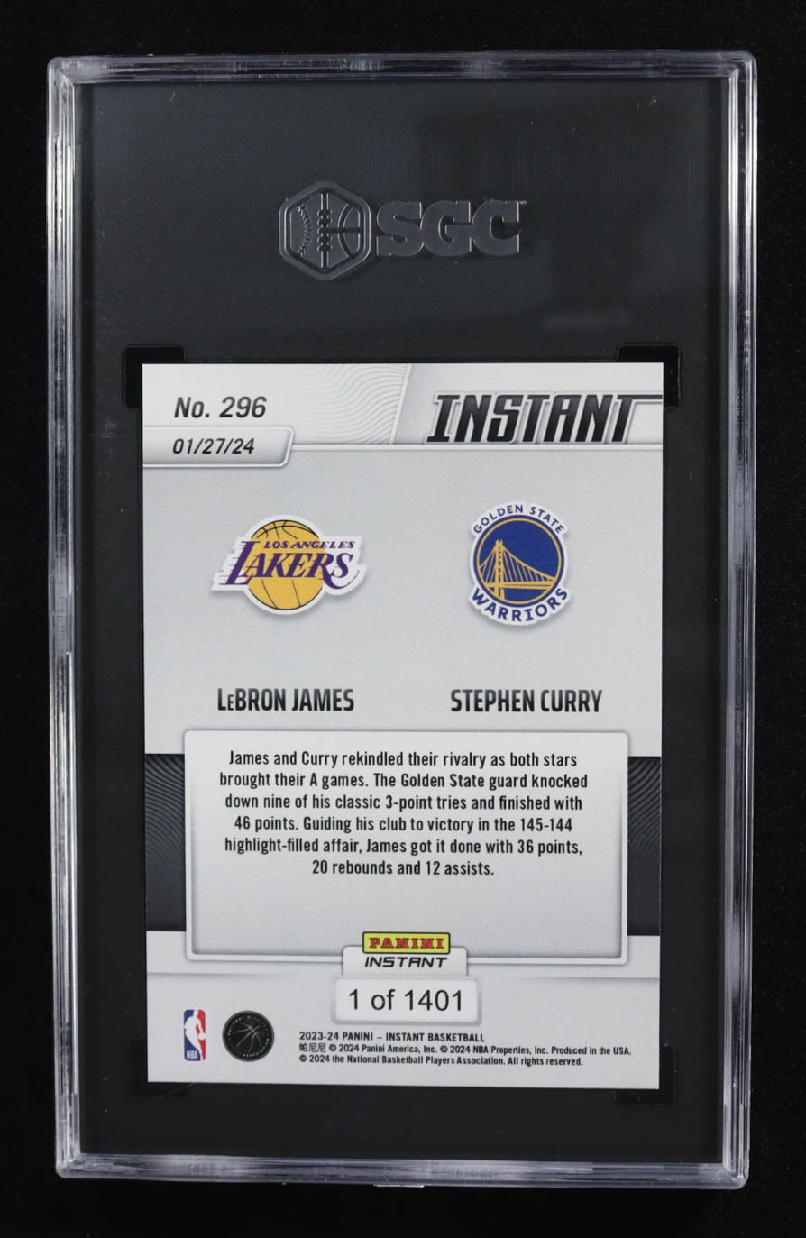 LeBron James / Stephen Curry 2023-24 Panini Instant #296 (SGC 10) at PristineAuction.com LeBron James / Stephen Curry 2023-24 Panini Instant #296 (SGC 10) at PristineAuction.com