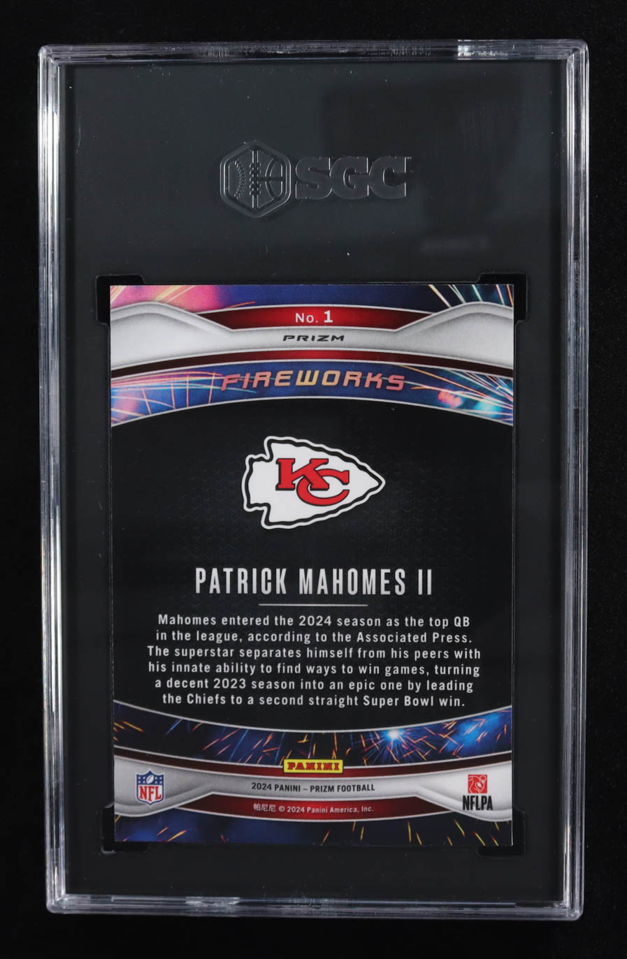 Patrick Mahomes II 2024 Panini Prizm Fireworks Prizms Green Wave #1 (SGC 9) at PristineAuction.com Patrick Mahomes II 2024 Panini Prizm Fireworks Prizms Green Wave #1 (SGC 9) at PristineAuction.com
