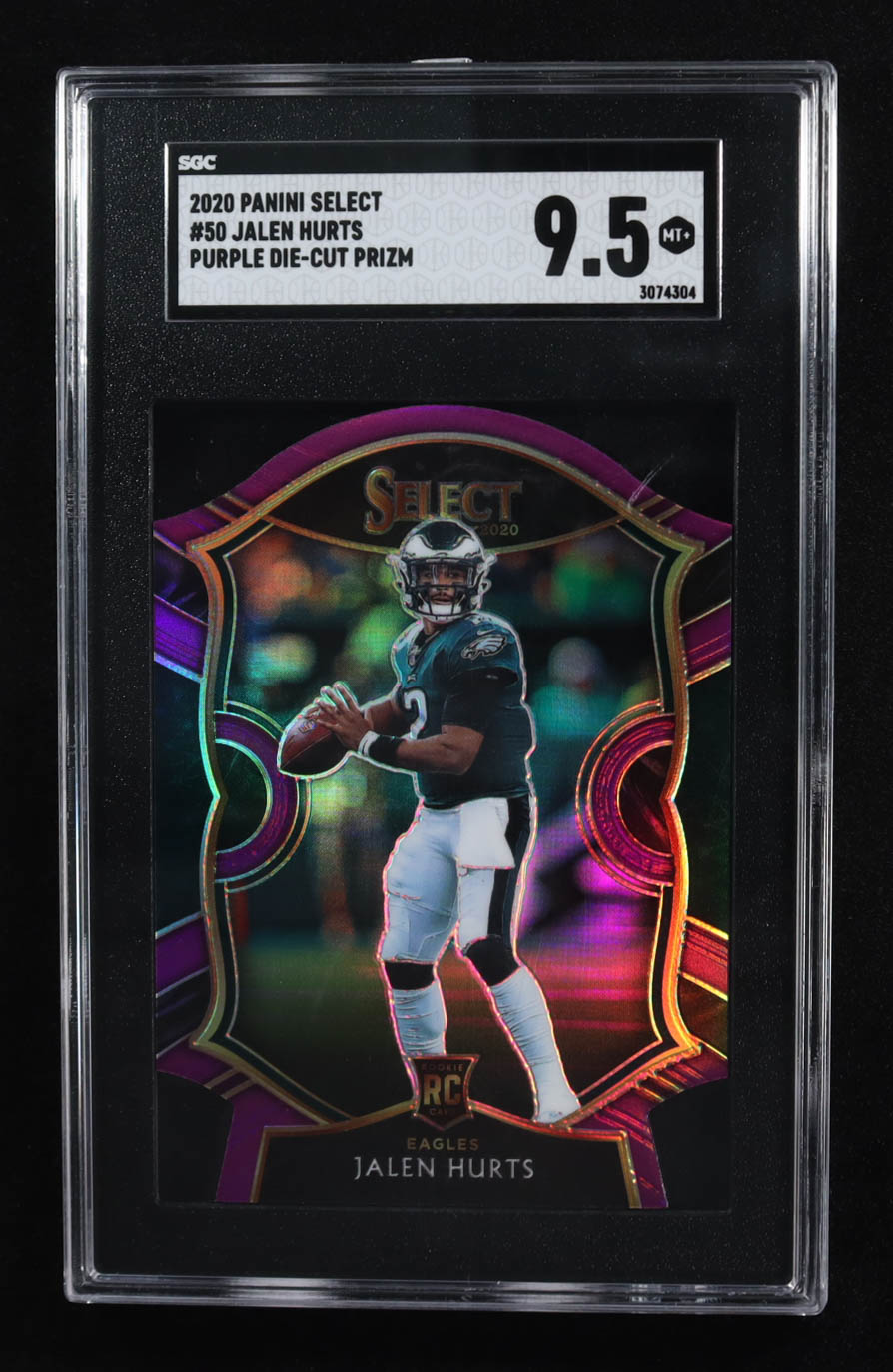 Jalen Hurts 2020 Select Prizm Purple Die Cut #50 RC (SGC 9.5) at PristineAuction.com Jalen Hurts 2020 Select Prizm Purple Die Cut #50 RC (SGC 9.5) at PristineAuction.com