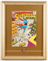 1962 "Superman" Issue #150 Custom Framed Comic Book Display With Superman Metal Logo Pin at PristineAuction.com
