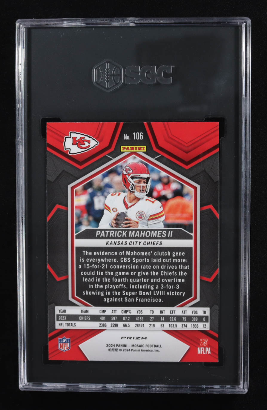 Patrick Mahomes II 2024 Panini Mosaic Silver #106 (SGC 9.5) at PristineAuction.com Patrick Mahomes II 2024 Panini Mosaic Silver #106 (SGC 9.5) at PristineAuction.com