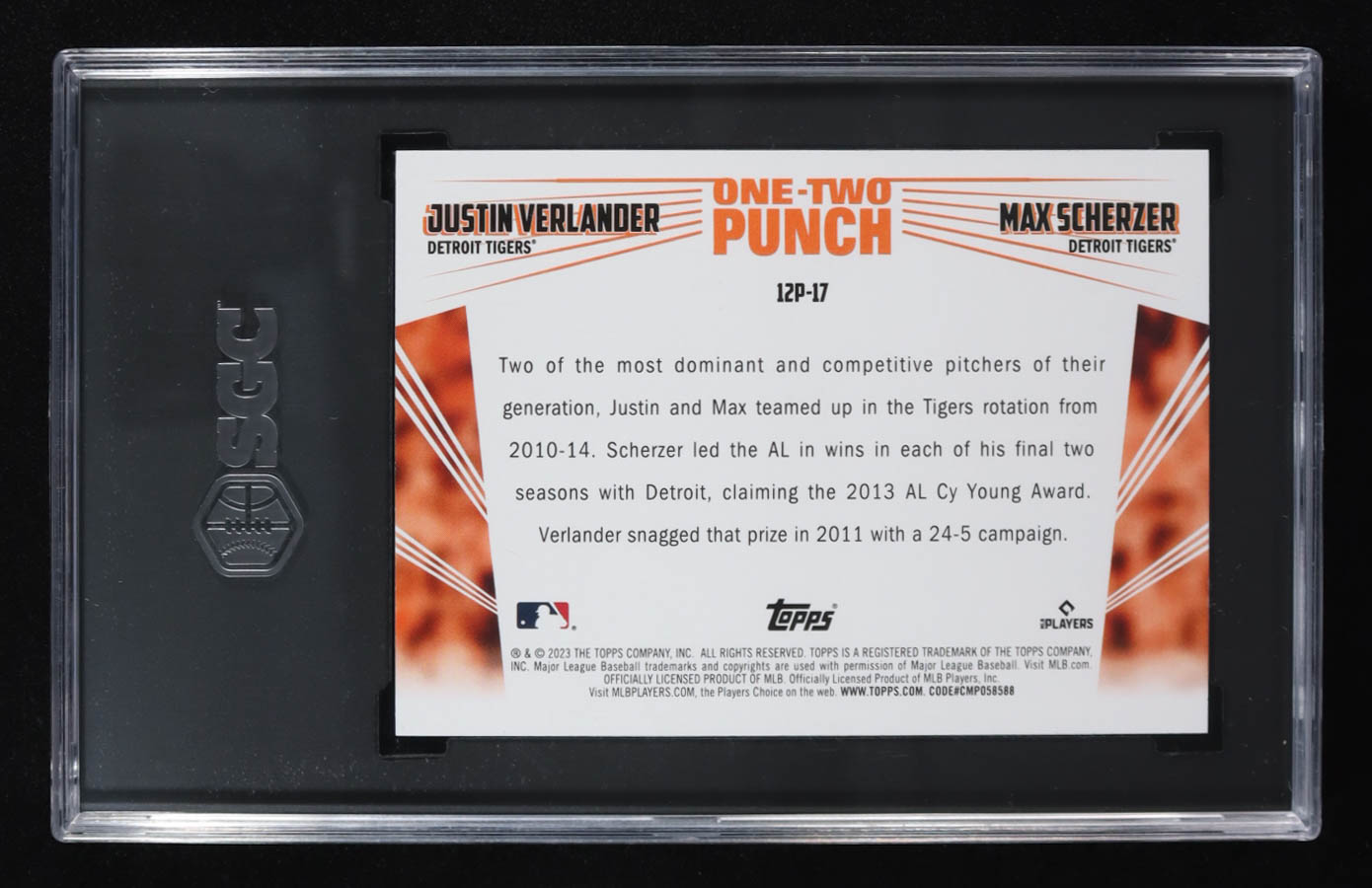 Justin Verlander / Max Scherzer 2023 Topps One Two Punch #12P17 (SGC 9.5) at PristineAuction.com Justin Verlander / Max Scherzer 2023 Topps One Two Punch #12P17 (SGC 9.5) at PristineAuction.com