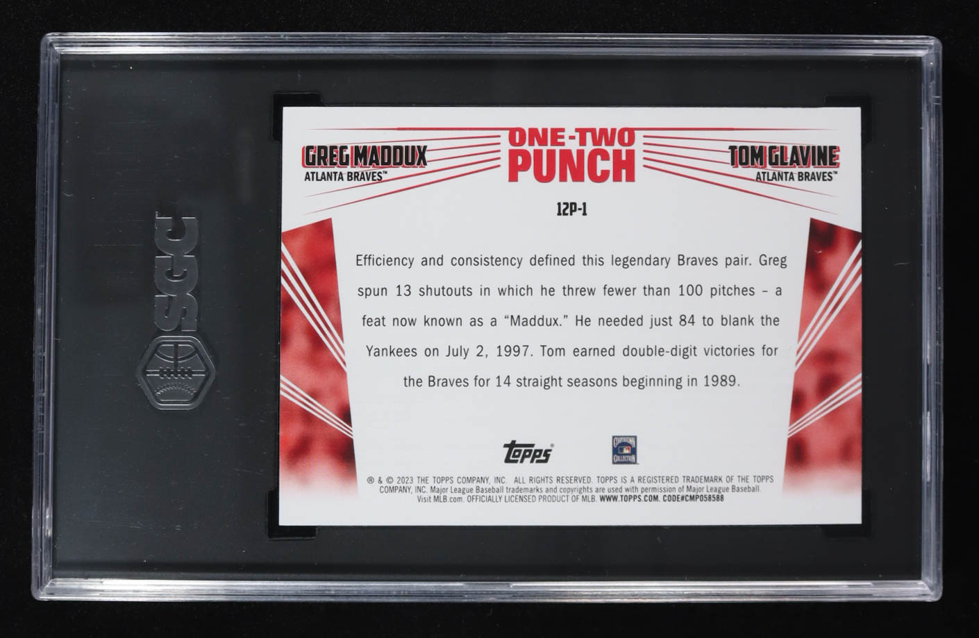 Tom Glavine / Greg Maddux 2023 Topps One Two Punch #12P1 (SGC 10) at PristineAuction.com Tom Glavine / Greg Maddux 2023 Topps One Two Punch #12P1 (SGC 10) at PristineAuction.com
