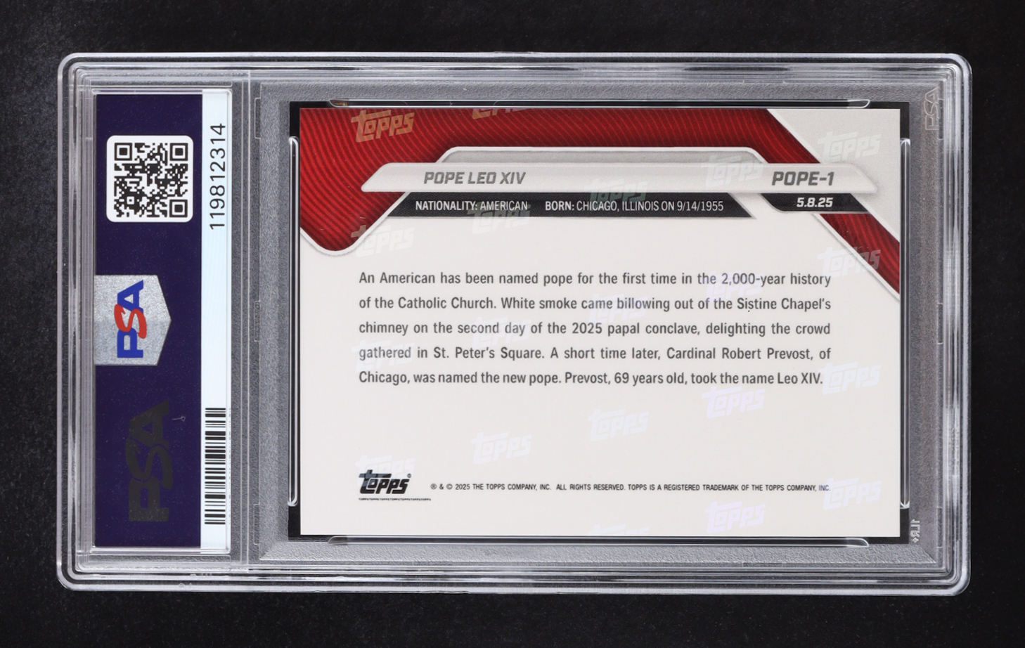 Pope Leo XIV 2025 Topps Now #POPE1 (PSA 10) at PristineAuction.com Pope Leo XIV 2025 Topps Now #POPE1 (PSA 10) at PristineAuction.com