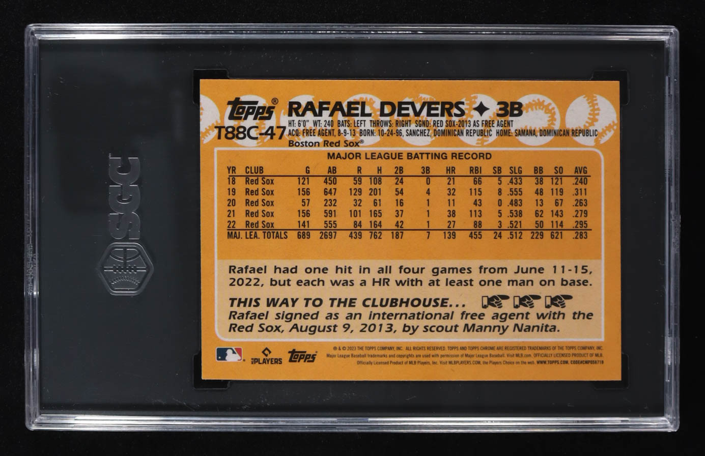 Rafael Devers 2023 Topps '88 Topps Silver Pack Chrome #T88C47 (SGC 10) at PristineAuction.com Rafael Devers 2023 Topps '88 Topps Silver Pack Chrome #T88C47 (SGC 10) at PristineAuction.com