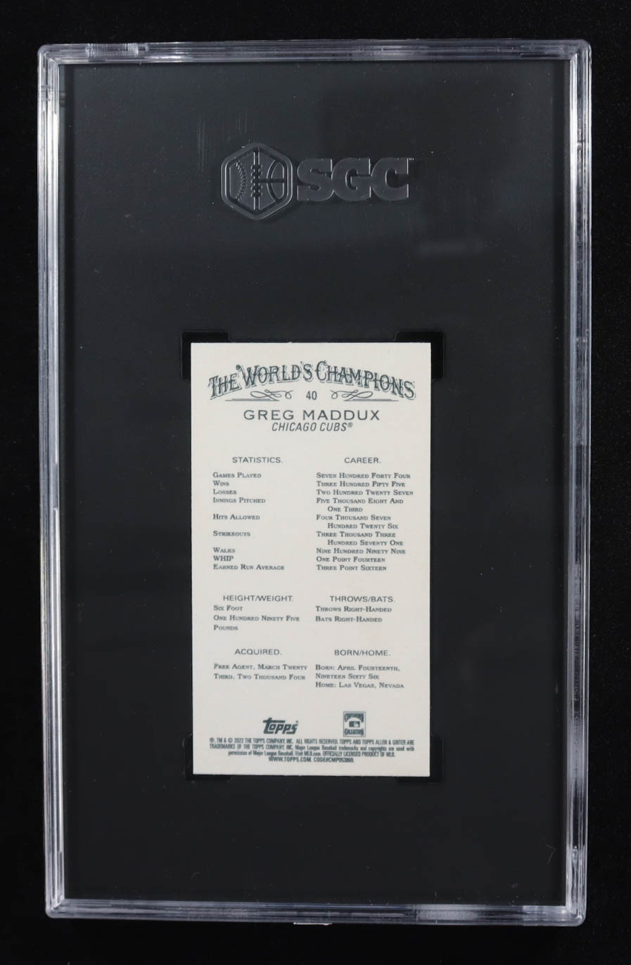 Greg Maddux 2022 Topps Allen and Ginter Mini #40 (SGC 10) at PristineAuction.com Greg Maddux 2022 Topps Allen and Ginter Mini #40 (SGC 10) at PristineAuction.com